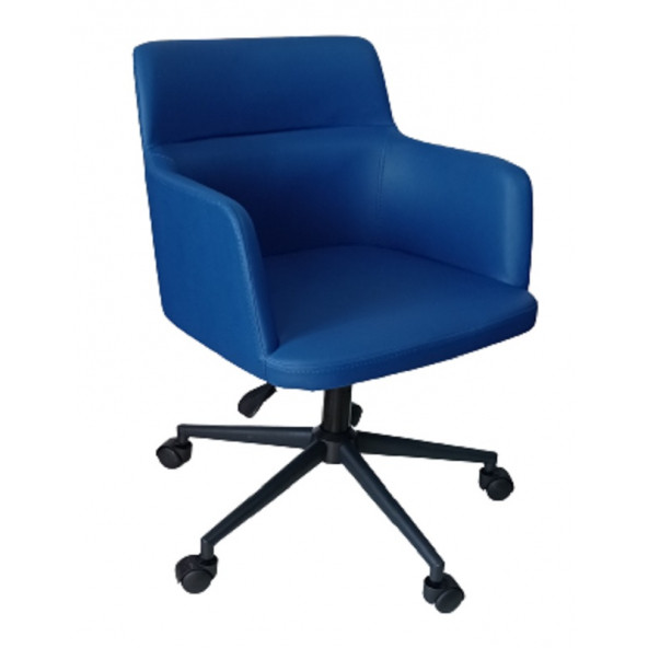 Çalışma Sandalyesi Siyah Konik Yıldız Ayaklı Döküm Süngerli Mavi Suni Deri