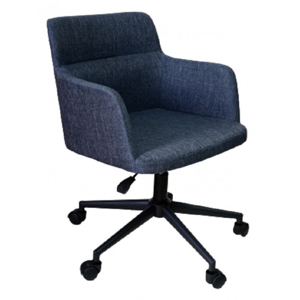 Çalışma Sandalyesi Siyah Konik Yıldız Ayaklı Döküm Süngerli Lacivert Keten Kumaş