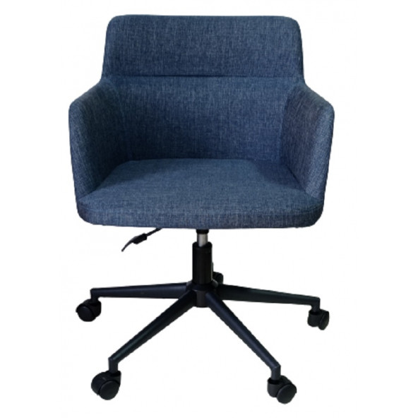 Çalışma Sandalyesi Siyah Konik Yıldız Ayaklı Döküm Süngerli Lacivert Keten Kumaş - 2