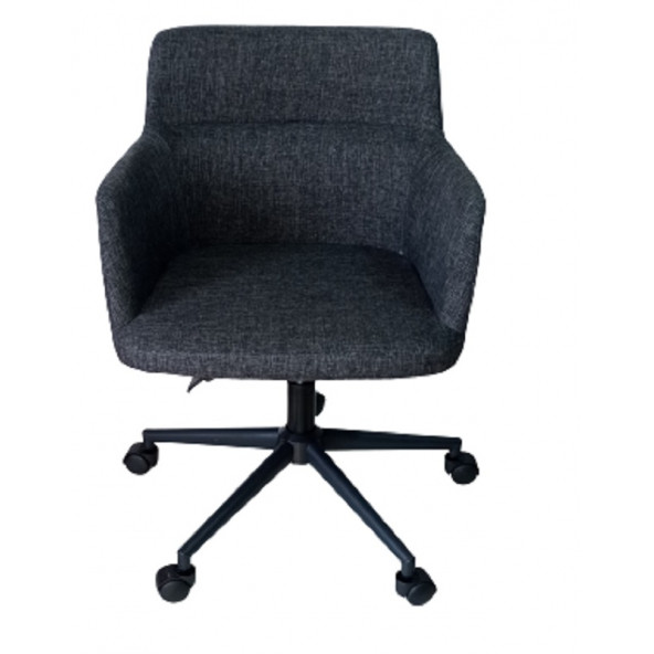 Çalışma Sandalyesi Siyah Konik Yıldız Ayaklı Döküm Süngerli Antrasit Keten Kumaş - Resim 2