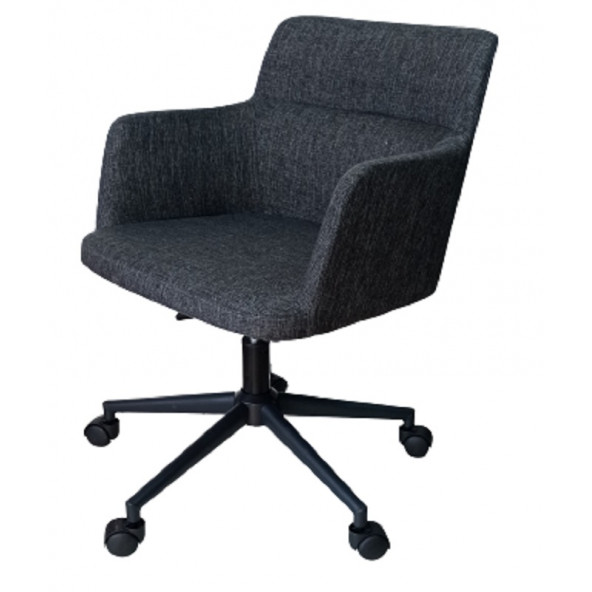 Çalışma Sandalyesi Siyah Konik Yıldız Ayaklı Döküm Süngerli Antrasit Keten Kumaş - Resim 3