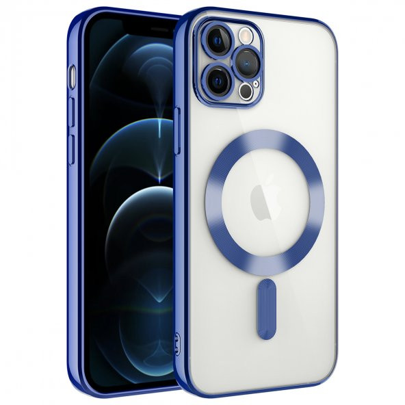 KNY Apple İphone 12 Pro Max Kılıf Kamera Korumalı Laser Magsafeli Demre Silikon Mavi