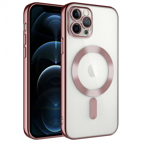 KNY Apple İphone 11 Pro Max Kılıf Kamera Korumalı Laser Magsafeli Demre Silikon Rose Gold