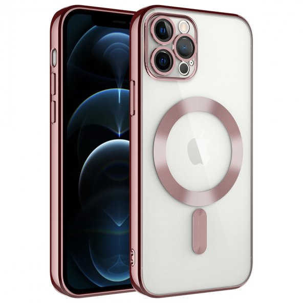 KNY Apple İphone 13 Pro Max Kılıf Kamera Korumalı Laser Magsafeli Demre Silikon Rose Gold