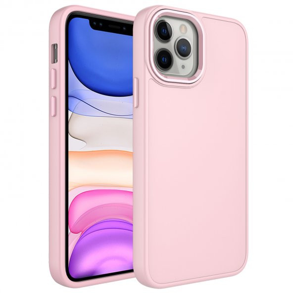 KNY Apple İphone 13 Pro Kılıf Metal Kamera Koruma Çerçeveli Mat Luna Silikon Pembe