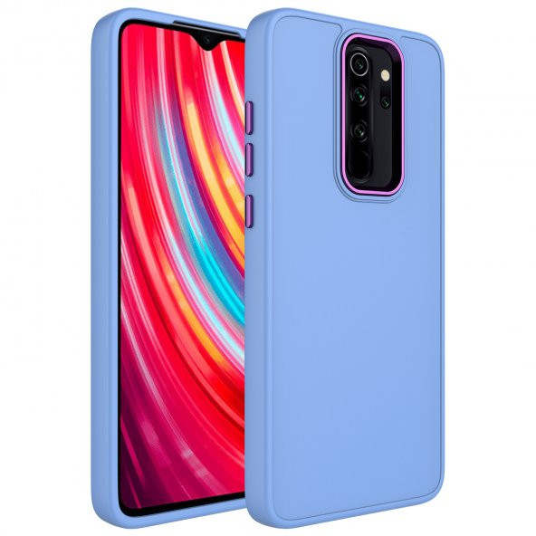 KNY Xiaomi Redmi Note 8 Pro Kılıf Metal Kamera Koruma Çerçeveli Mat Luna Silikon Lila