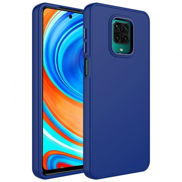 KNY Xiaomi Redmi Note 9S Kılıf Metal Kamera Koruma Çerçeveli Mat Luna Silikon Lacivert