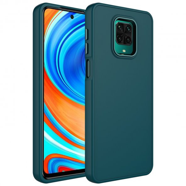 KNY Xiaomi Redmi Note 9S Kılıf Metal Kamera Koruma Çerçeveli Mat Luna Silikon Yeşil