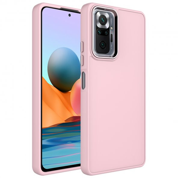 KNY Xiaomi Redmi Note 10 Pro Kılıf Metal Kamera Koruma Çerçeveli Mat Luna Silikon Pembe