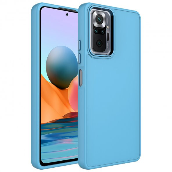 KNY Xiaomi Redmi Note 10 Pro Kılıf Metal Kamera Koruma Çerçeveli Mat Luna Silikon Turkuaz