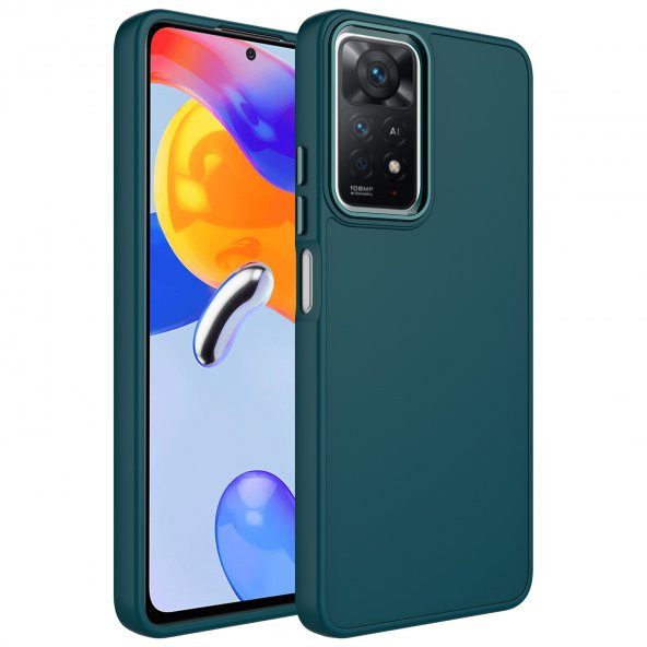 KNY Xiaomi Redmi Note 11 Pro Kılıf Metal Kamera Koruma Çerçeveli Mat Luna Silikon Yeşil