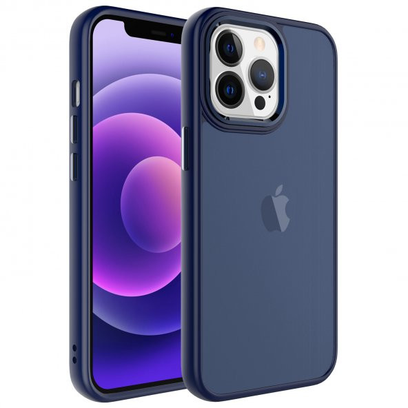 KNY Apple İphone 13 Pro Kılıf Metal Kamera Koruma Çerçeveli Buzlu May Silikon Lacivert