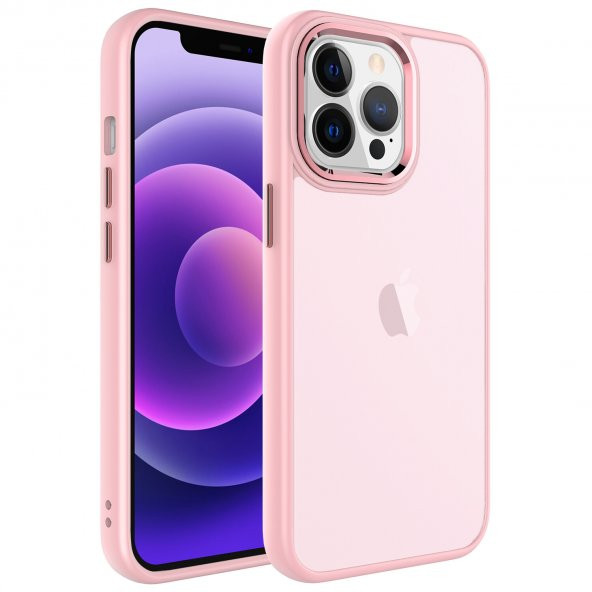 KNY Apple İphone 13 Pro Kılıf Metal Kamera Koruma Çerçeveli Buzlu May Silikon Pembe