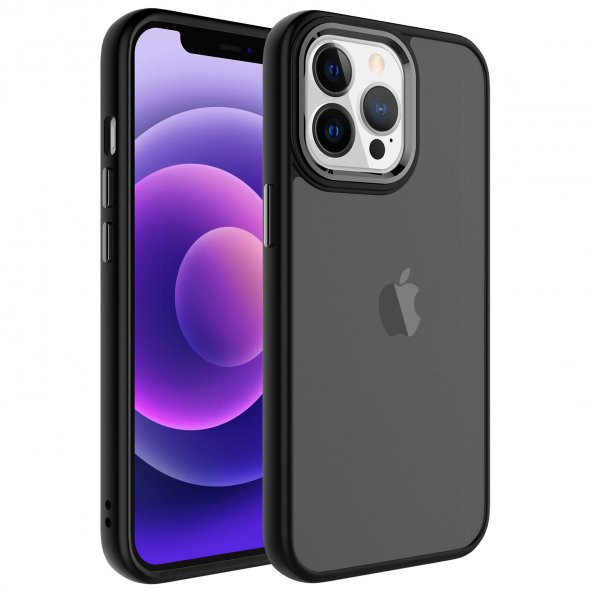 KNY Apple İphone 14 Pro Kılıf Metal Kamera Koruma Çerçeveli Buzlu May Silikon Siyah