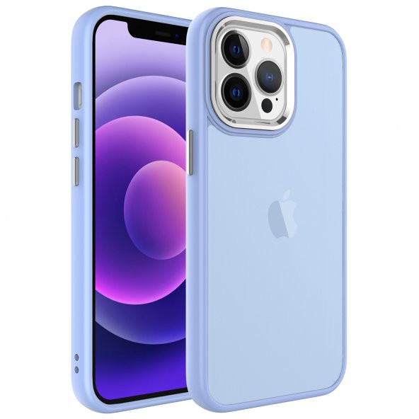 KNY Apple İphone 14 Pro Max Kılıf Metal Kamera Koruma Çerçeveli Buzlu May Silikon Mavi