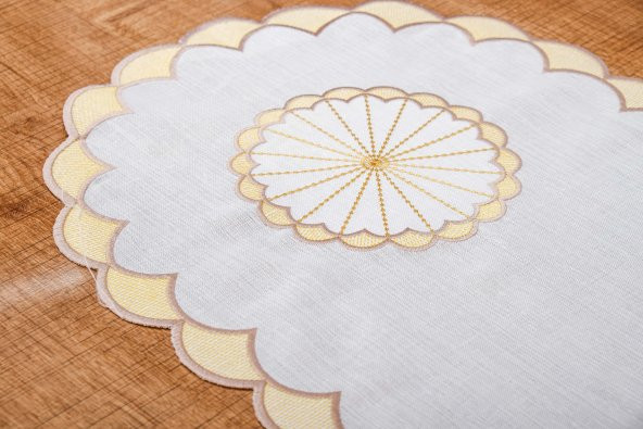 Finezza Mila Nakışlı Keten Efekt Kumaş Kreme Sarı Runner 45x150 cm - 1407 - 5