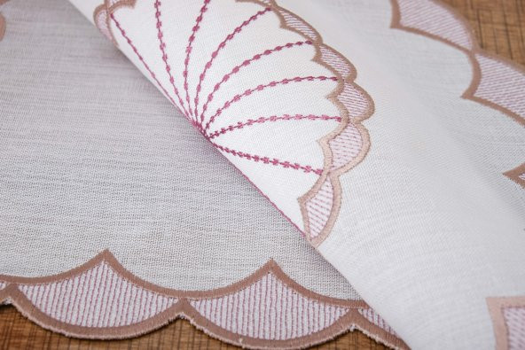 Finezza Mila Nakışlı Keten Efekt Kumaş Kreme Pembe Runner 45x150 cm - 1408 - 6