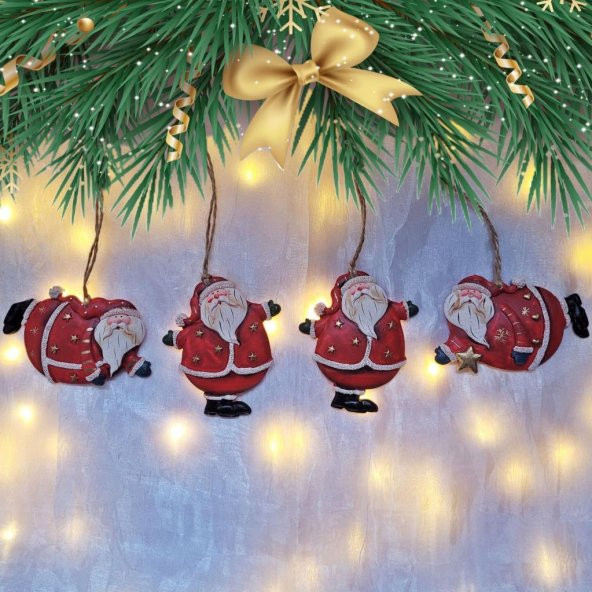 Büyük Boy Polyester Asmalı Noel Baba Figürlü Dörtlü Süs Biblo 24