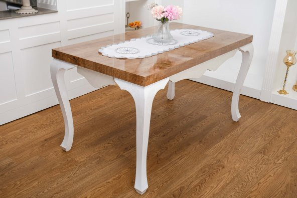 Finezza Mila Nakışlı Keten Efekt Kumaş Kreme Mavi Runner 45x150 cm - 1409