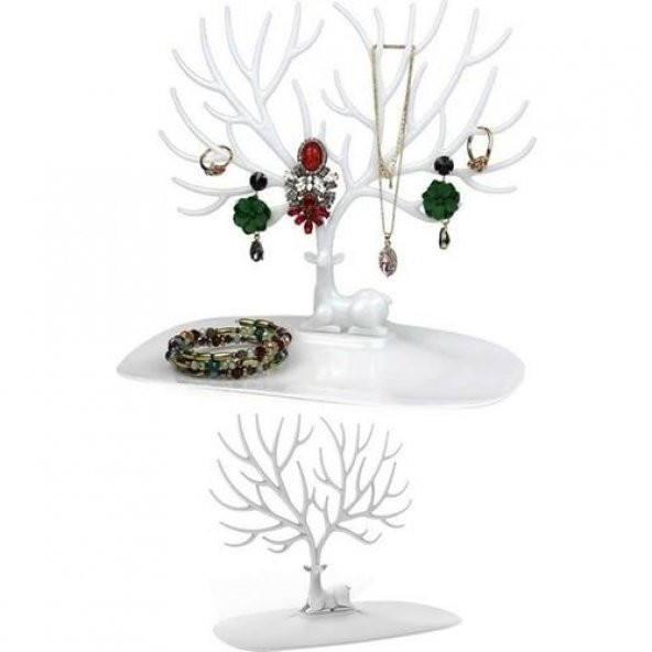 3B Trend Geyik Tasarımlı Takı Askısı Yüzük Kolye Küpe Standı Mücevher Organizeri Beyaz - 2