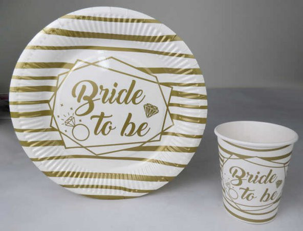 TABAK KARTON BRIDE TO BE YALDIZLI ALTIN 8 ADET - Resim 8