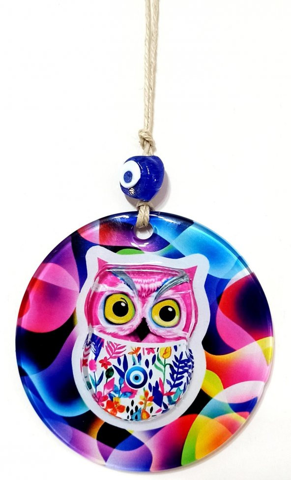 Pembe Baykuş Duvar Süsü 3D Kabartmalı Baykuş Füzyon Cam Mini Duvar Dekoru - Resim 3