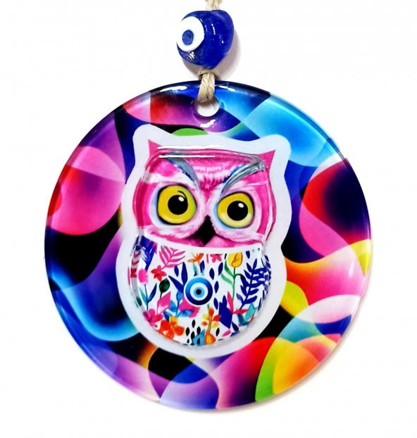 Pembe Baykuş Duvar Süsü 3D Kabartmalı Baykuş Füzyon Cam Mini Duvar Dekoru - Resim 2