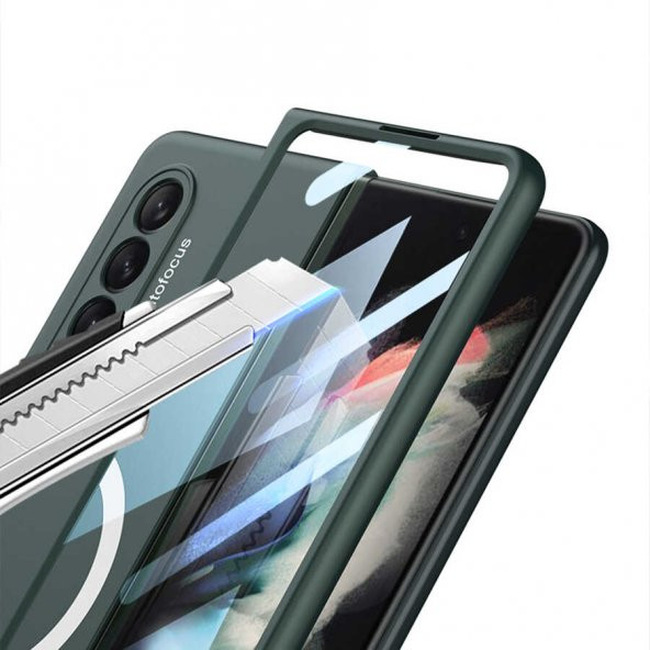 Samsung Galaxy Z Fold 3 Kılıf Manyetik Wireless Şarj Özellikli Kıpta Magsafe Kapak - 6