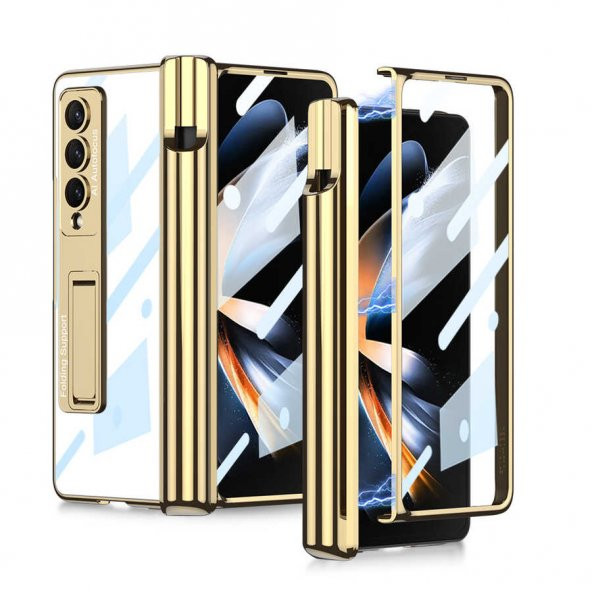 Samsung Galaxy Z Fold 4 Kılıf Kıpta Standlı Kalem Bölmeli Kapak - 5
