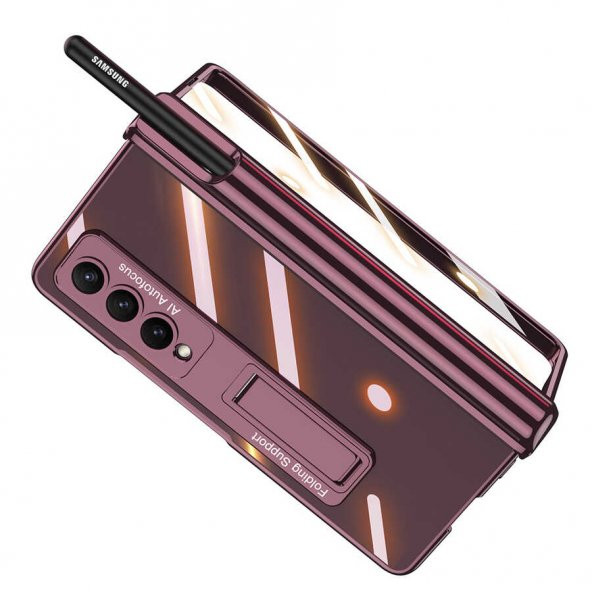 Samsung Galaxy Z Fold 4 Kılıf Kıpta Standlı Kalem Bölmeli Kapak - 7