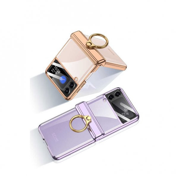 Samsung Galaxy Z Flip 4 Kılıf Kıpta Mıknatıslı Yüzüklü Lens Korumalı Sert Kapak - 5