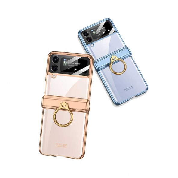 Samsung Galaxy Z Flip 4 Kılıf Kıpta Mıknatıslı Yüzüklü Lens Korumalı Sert Kapak - 6