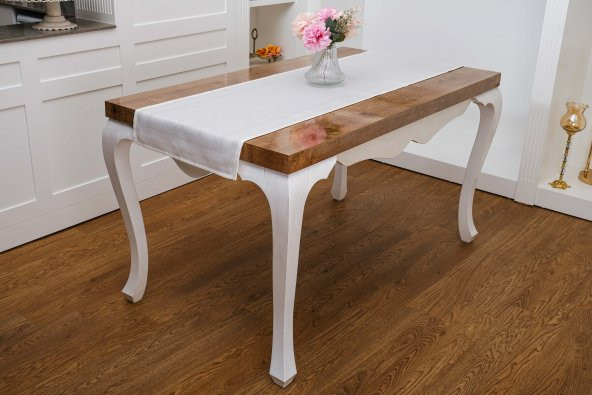 Finezza Roma Jakar Polyester Kumaş Krem Runner 45x150 cm - 1414