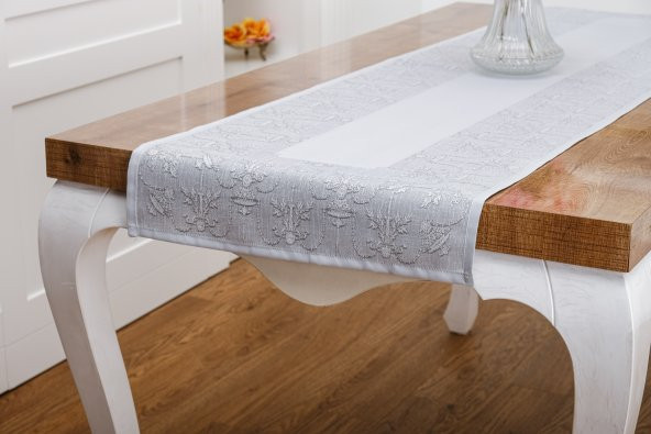 Finezza Ayda Jakar Polyester Kumaş Gri Runner 45x150 cm - 1417 - 2