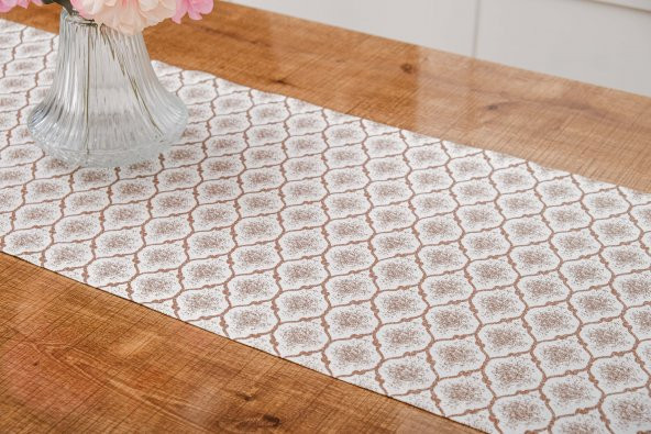 Finezza Melisa Damask Baskılı Duck Kumaş Kreme Kahve Runner 40x140 cm  - 1419 - 3
