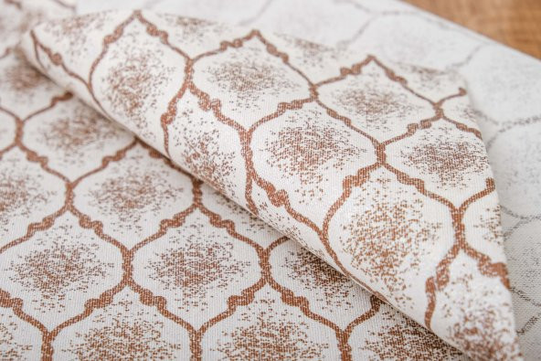 Finezza Melisa Damask Baskılı Duck Kumaş Kreme Kahve Runner 40x140 cm  - 1419 - 6