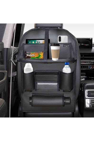Bod Deri Masalı Oto Koltuk Arkası Koruyucu Eşya Düzenleyici Araç içi Organizer Siyah - 2