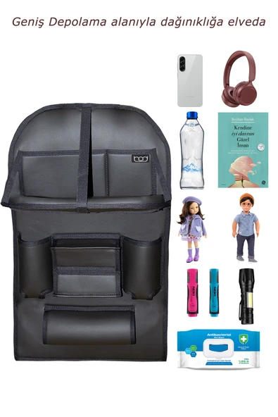 Bod Deri Masalı Oto Koltuk Arkası Koruyucu Eşya Düzenleyici Araç içi Organizer Siyah - 5