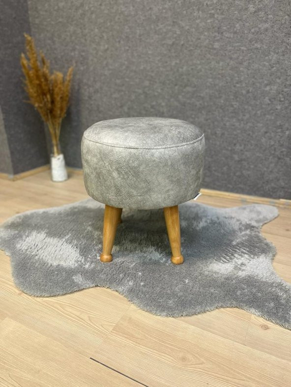 Miskin Naturel Kül Gri Puf Ayak Ucu Puf Makyaj Koltuğu Puf Bench Ayak Dayama Ahşap Ayak Puf