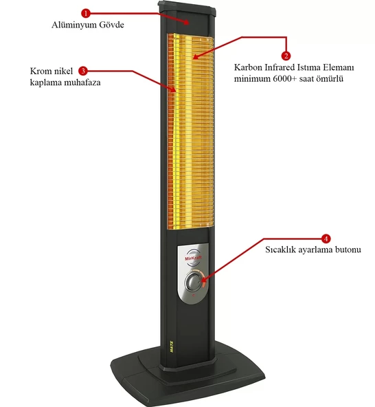 Mirkraft Mate 2500 w karbon infrared Dikey elektrikli ısıtıcı soba - 4