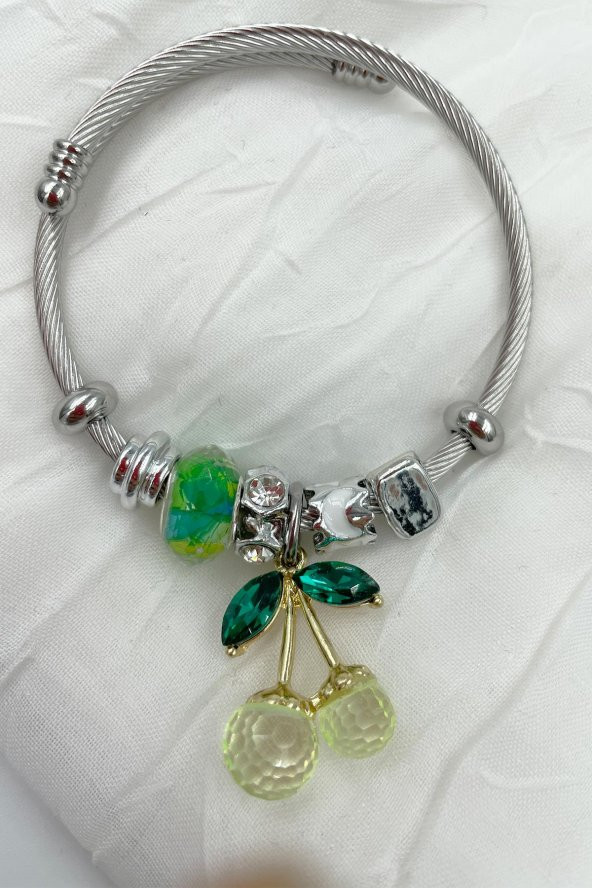 Sarı Taşlı Kiraz Charm Çelik Pandora Model Bileklik - 1