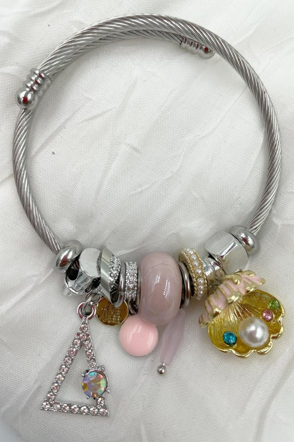 Pembe İstiridye Charm Çelik Pandora Model Bileklik - 1