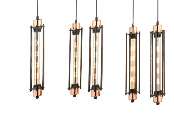 LampaLuce Detenzione Tasarımı Modern Sarkıt Sıralı Yemek Masası Üzeri Avize 7li Siyah 100x170cm - 2