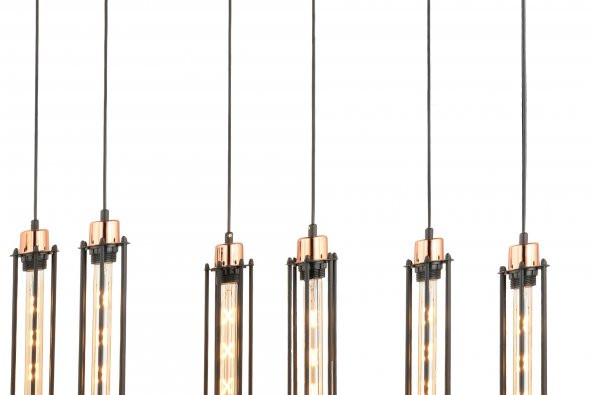 LampaLuce Detenzione Tasarımı Modern Sarkıt Sıralı Yemek Masası Üzeri Avize 7li Siyah 100x170cm - 3