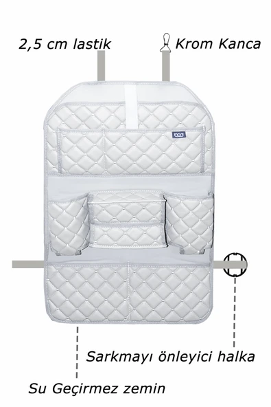 Bod Cunda Oto Koltuk Arkası Koruyucu Eşya Düzenleyici Araç içi Organizer Gri - 2