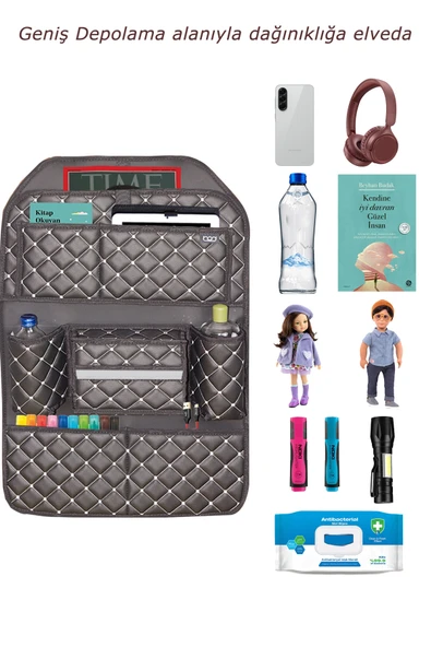 Bod Cunda Oto Koltuk Arkası Koruyucu Eşya Düzenleyici Araç içi Organizer Siyah-Beyaz - 3