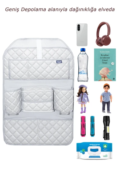 Bod Cunda Oto Koltuk Arkası Koruyucu Eşya Düzenleyici Araç içi Organizer Gri - 3