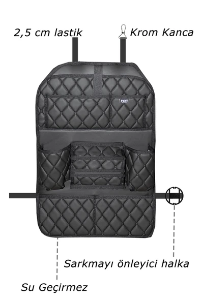 Bod Cunda Oto Koltuk Arkası Koruyucu Eşya Düzenleyici Araç içi Organizer Siyah - 3