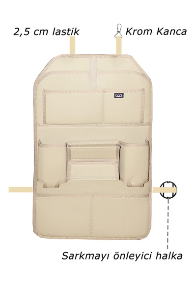 Bod Rodos Oto Koltuk Arkası Koruyucu Eşya Düzenleyici Araç içi Organizer Bej - 4