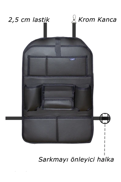 Bod Rodos Oto Koltuk Arkası Koruyucu Eşya Düzenleyici Araç içi Organizer Siyah - 4